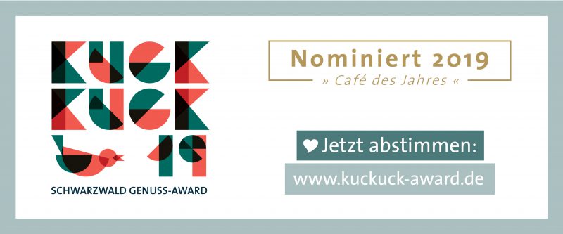 Banner mit Informationen zur Nominierung "Cafe des Jahres" beim kuckuck award 2019.